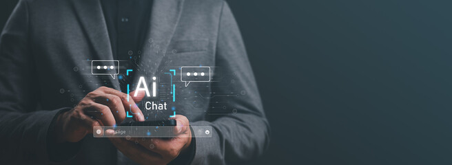 Fototapete - AI, Artificial Intelligence, technology smart robot AI, artificial intelligence by enter command prompt for generates something, Futuristic technology transformation, Chatbot, assistant, secretary..