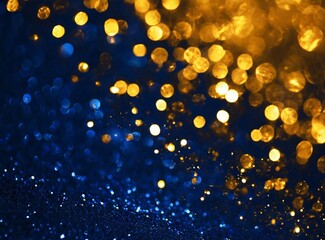 Poster - Abstract background with Dark blue and gold particle. New year, Christmas background with gold stars and sparkling. Christmas Golden light shine particles bokeh on navy background. Gold foil texture