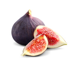 Wall Mural - Fresh whole and cut figs isolated on white