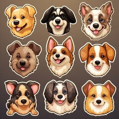 Wall Mural - Collection of dog sticker illustrations, AI generated Image