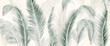 Botanical abstract art background with leaves of tropical plants, palm trees with watercolor texture. Banner with exotic plants for decoration, print, wallpaper, textiles, interior design