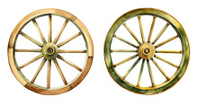 Western Cart Wheel, Watercolor Clipart Illustration With Isolated Background