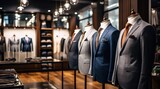 Fototapeta  - Elegant suits on display in men's clothing store