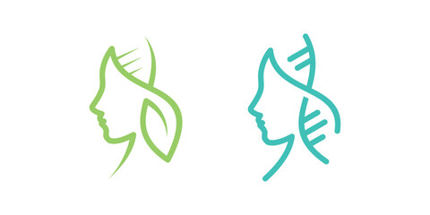 logo design combination of face shape with DNA, minimalist lines.