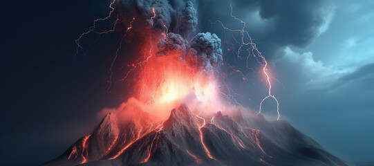 Wall Mural - volcano eruption, lightning strikes, disaster 3