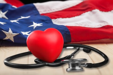 Poster - USA healthcare and medical concept, stethoscope and flag