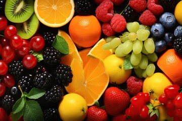 Wall Mural - food Fresh berries vegetables fruits Background fruit vegetable and texture berry health healthy eating collage vitamin concept