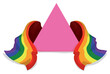 Pink triangle covered with rainbow flags to commemorate Pride, Vector illustration