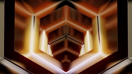 Poster - Moving in the endless glowing brown tunnel formed by neon lines. Design. Geometric 3d background.