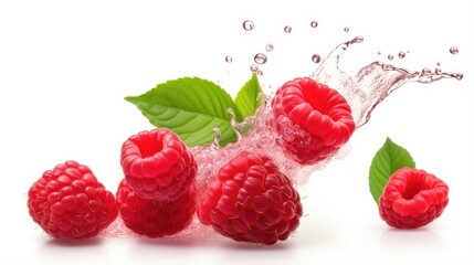 Falling Raspberry isolated on white background clipping