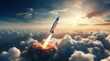 Fototapeta  - Hypersonic rocket flying above the clouds