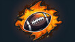 Cartoon American Football withflames  on black background.