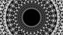 Kaleidoscope Background. Ethnic Mandala. Black White Round Symmetrical Abstract Ornament Frame On Dark Copy Space Art Illustration.