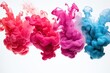 water ink Cloud swirling drop blue pink red background white isolated colorful set liquid paint texture abstract motion art colours design pigment macro