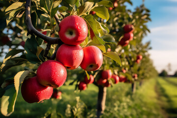 Wall Mural - Apples on a branch, close up