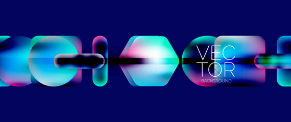 Poster - Dynamic bright colorful geometric elements with fluid gradients, lights, shadows blend in a minimal backdrop, creating captivating composition