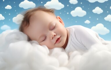 Sticker - Beautiful baby is sleeping in clouds