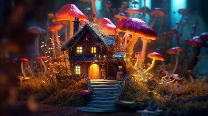 a small house made of mystical dream mushrooms.