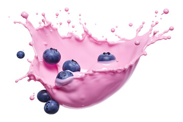 Wall Mural - milkshake splash with blueberries isolated on transparent background - design element PNG cutout