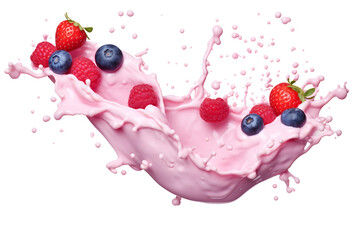 Wall Mural - milkshake splash with berries isolated on transparent background - design element PNG cutout