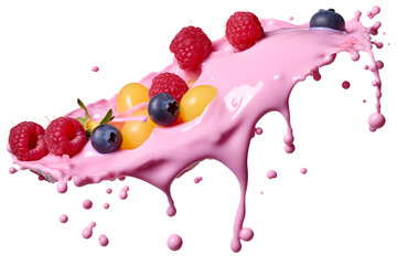 Wall Mural - milkshake splash with berries isolated on transparent background - design element PNG cutout