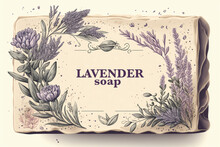 Lavender Bar Soap Packaging Design. Vintage Soap Label Template With Silhouette Lavander. Cosmetic Lavender Soap With Lavender Flowers Vector Illustration