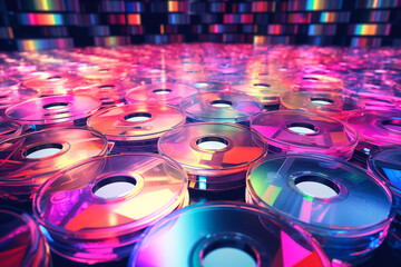 Piles of CDs, 1990s aesthetic, retro nostalgia, old vintage technology, background