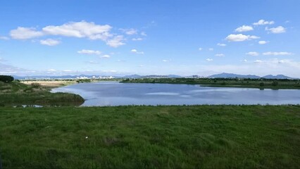 Canvas Print - landscape with river and sky