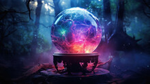 Magic Crystal Ball In The Fantasy Forest.