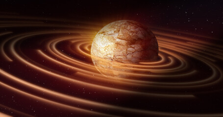 Wall Mural - abstract yellow brown space planet with a round asteroid belt ring futuristic hi-tech on the backgro