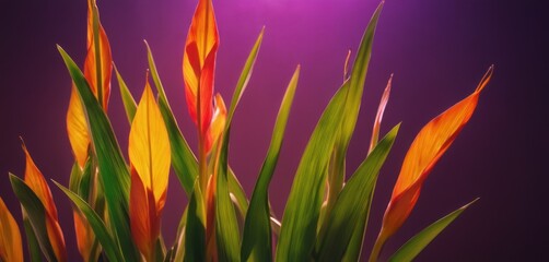 Poster -  a close up of a bunch of flowers on a purple and purple background with a bright light in the background.