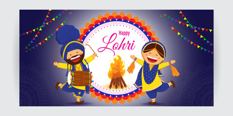 Vector illustration of Happy Lohri social media feed template