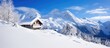 Sunny day, powder snow in French Alps mountain cabin.