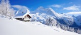 Fototapeta Krajobraz - Sunny day, powder snow in French Alps mountain cabin.