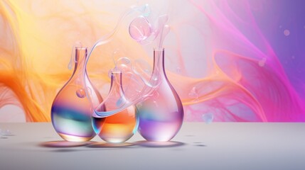 Wall Mural -  a group of three vases sitting next to each other on a table in front of a multicolored background.