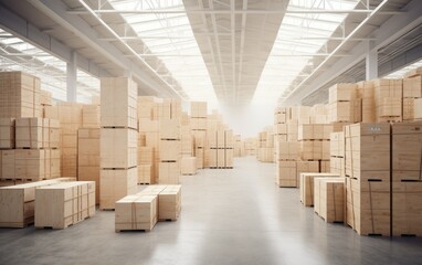  Many crates in large indoor warehouse