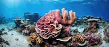 Tropical Coral Reef With A Big Sea Cucumber (Richelieu Rock, Thailand)