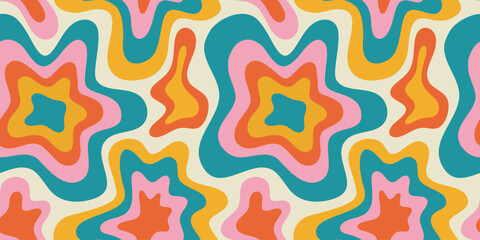 Poster - abstract psychedelic tie dye seamless pattern illustration with colorful trippy wavy shapes in retro