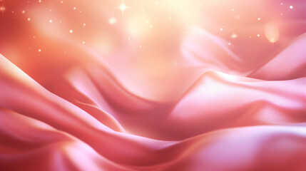 Wall Mural - Beautiful golden Valentine's day background with soft pastel pink silk and heart shape bokeh