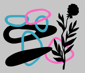 Poster - Abstract floral composition in Nordic Scandinavian art style. A collage of shapes and forms.