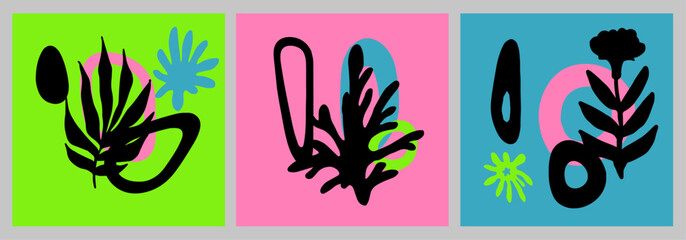 Poster - Abstract floral composition in Nordic Scandinavian art style. A collage of shapes and forms.