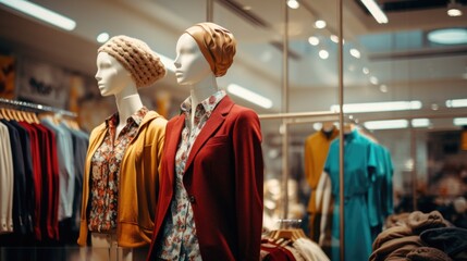 Wall Mural - Fashionable clothes on a mannequin in a clothing store. Modern fashion. Clothes sale.