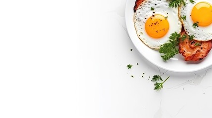 Wall Mural - Fried Eggs And Sausage in a plate White Background