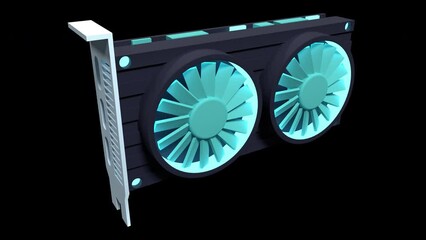 Poster - Dual fan graphics card animation. Computer component icon. 3D render video card. Transparent background with alpha channel