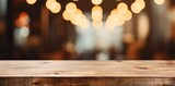 Fototapeta  - presentation templateBusiness splay product background bokeh restaurant table light soft blurred wood rustic Empty counter eatery pale blur people food order