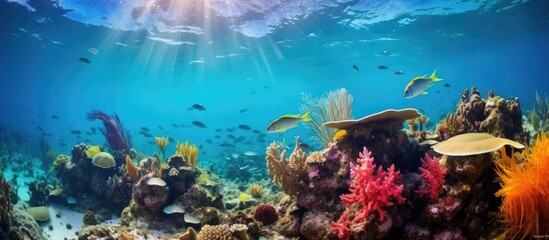 Canvas Print - Caribbean sea's underwater beauty: vibrant fish, coral, sponges, reef in Panama.