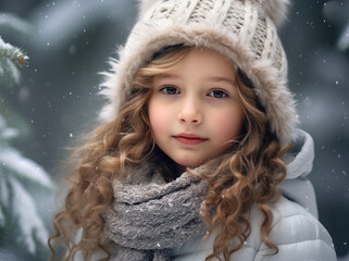 Wall Mural - Winter theme. A portrait of a little child in winter time