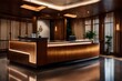Japanese hotel design, reception desk, wood