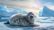 A peaceful scene of a seal basking on an ice floe under the soft Antarctic sunlight, symbolizing the tranquility of the wildlife.