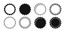 Beer Bottle Cap Icons. Blank Label In The Shape Of Aluminum Bottle Cap. Top View. Soda Or Beer Metal Lid. Black And White Flat Icon. Vector Illustration Isolated On White Background.